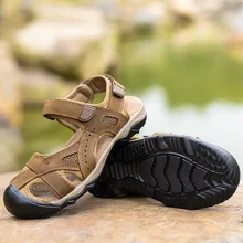 Популярные мужские сандалии из натуральной кожи; летняя дышащая Нескользящая мужская повседневная обувь для взрослых; пляжная обувь; большие размеры EUR45-48