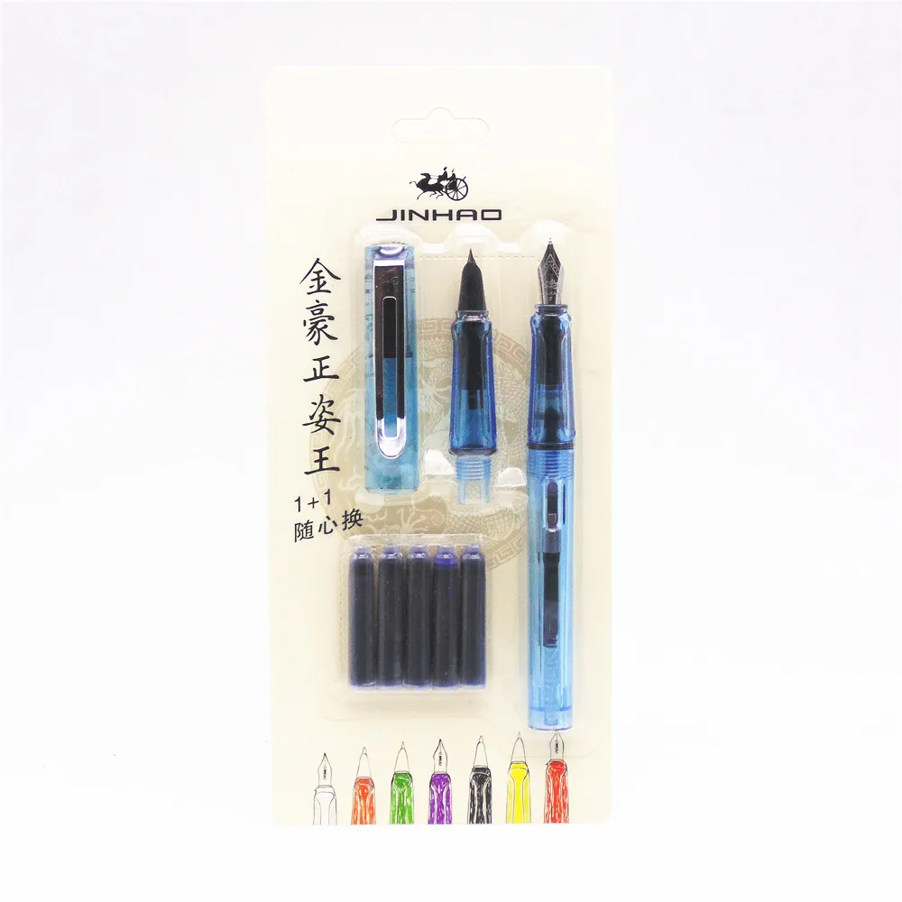 2 шт перо 5 шт синие чернила Jinhao 599 все цвета серии список авторучка - Цвет: Transparent blue