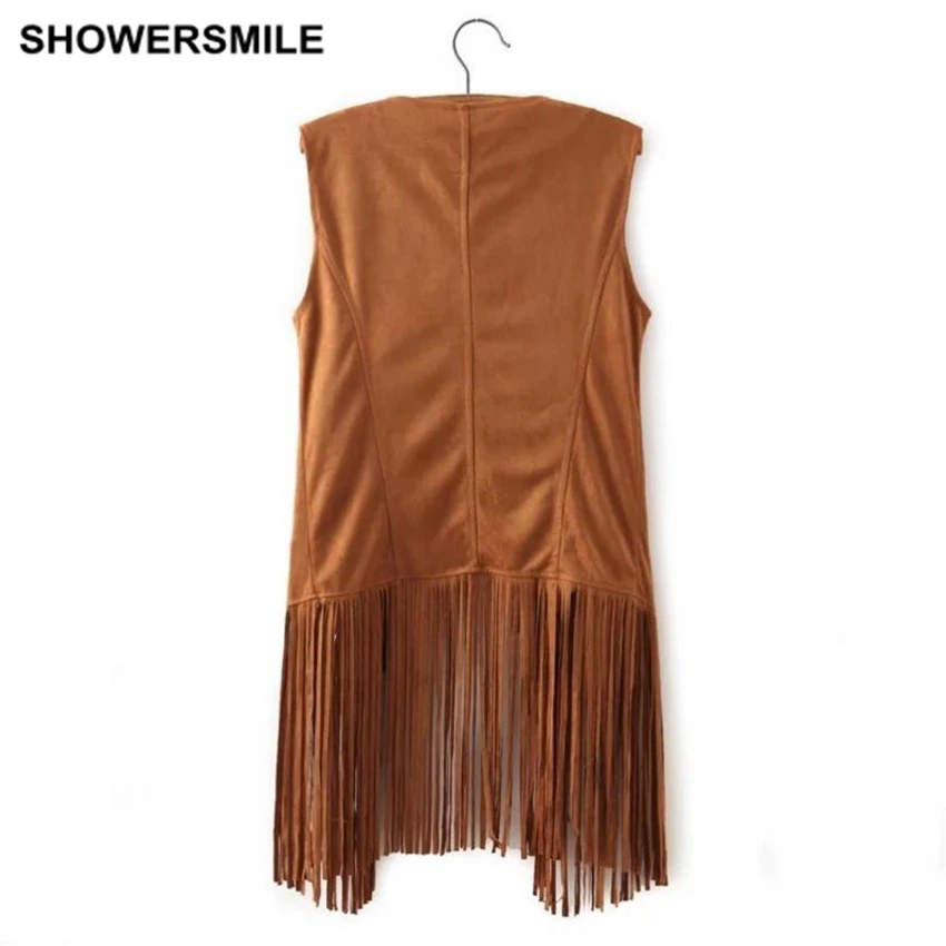 Women Fringe Vest Faux Suede Sleeveless Jacket Tassel Ethnic Waistcoat Khaki Black Spring Ladies Gilet Fashion Female Clothing
