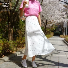 Рекомендуем маленькие точки черный, белый цвет юбка покроя "Русалка" мечтательный сезон: весна-лето Длинные Юбка Falda Larga Gonne собирается Saia