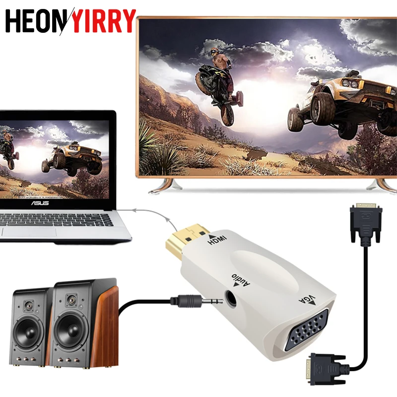 

For HDMI To VGA Adapter Converter Cable With Audio Cable Support HD 1080P For PC Laptop With Retail Package