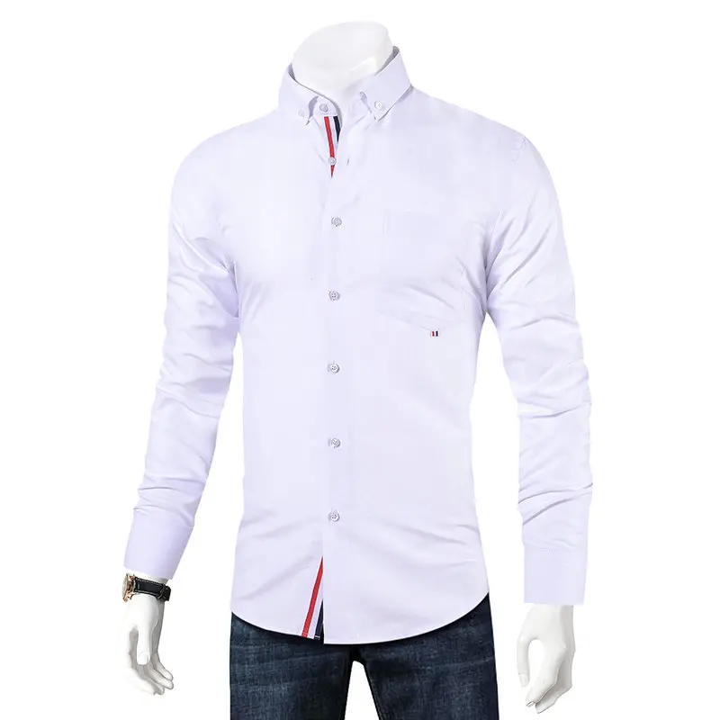 Мужские рубашки, приталенная рубашка, Мужская модная деловая Повседневная рубашка с длинным рукавом, мужские деловые рубашки, Большие европейские размеры M-5XL - Цвет: Белый