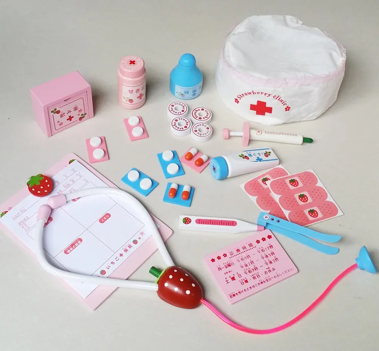 Японский стиль клубника детская деревянная имитация доктор и медсестры медицинская коробка игрушки