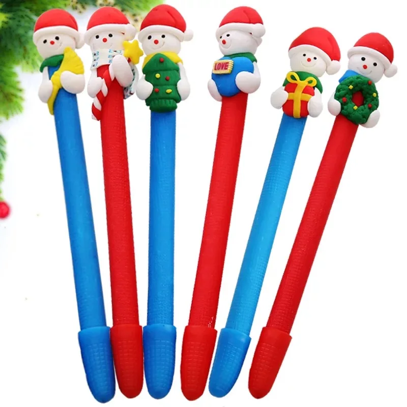 20pcs Christmas pen Santa Claus style snowman soft pottery cartoon ball pen student supplies