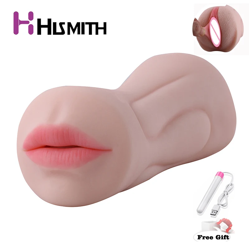 HISMITH двойной головкой Pussy Настоящее искусственное влагалище оральный секс игрушки Мужской Мастурбаторы массаж чашка взрослых киска