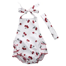 baby bodysuit 2016 wholesale newborn baby kids girl cherry printed bodysuit summer casual halter bodysuit