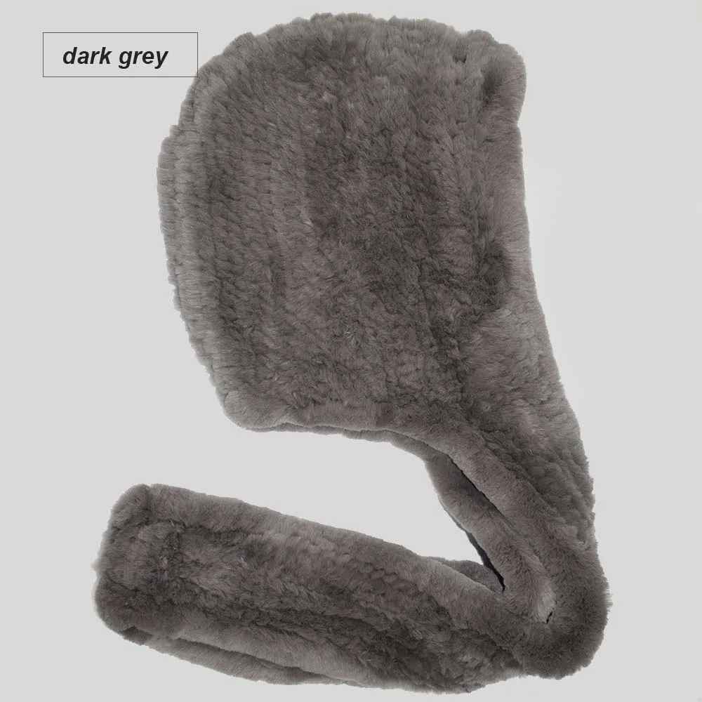 knit rex fur scarf dark grey