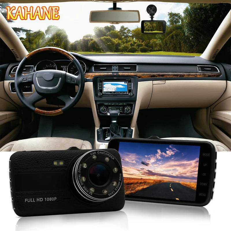 

KAHANE 4" Car Camcorder Tachograph 1080P Full HD Car Driving Recorder Dual Lens Parking Rear View Camera Large Viewing Angle