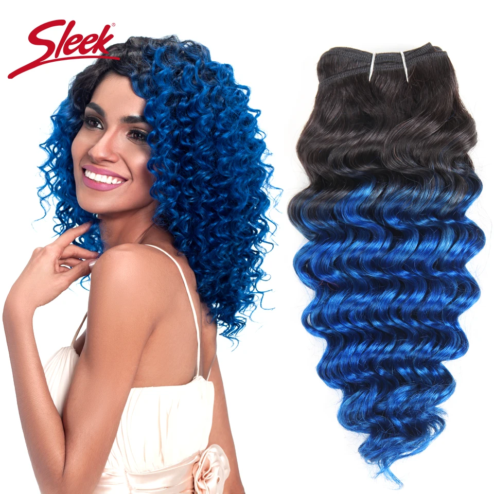 

1 Piece Only Sleek Ombre Brazilian Nature Deep Wave Bundles Human Hair Weave Deal #T1B Blue Pink Purple Remy Hair