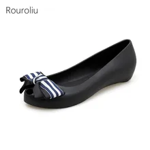 Rouroliu Women Peep Toe Jelly Shoes Summer Comfortable Flat With Casual Shoes Woman Slip-On Bowknot Loafers FR93 Rouroliu Women Peep Toe Jelly Shoes Summer Comfortable Flat With Casual Shoes Woman Slip-On Bowknot Loafers FR93