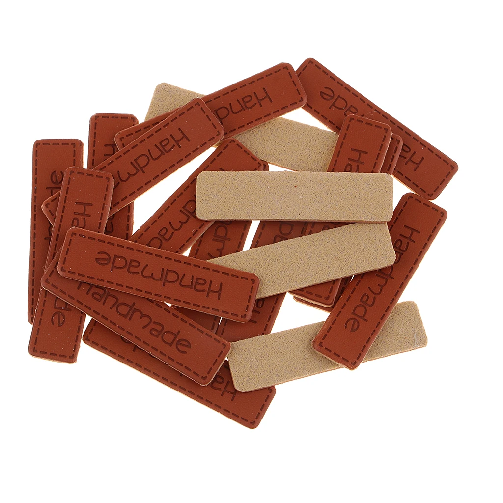 20pcs Handmade PU Leather Label Sew on Labels Engraved Tag Clothes Accessory