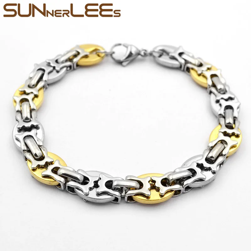 SUNNERLEES 316L браслет из нержавеющей стали 10 мм Геометрическая Византийская цепочка