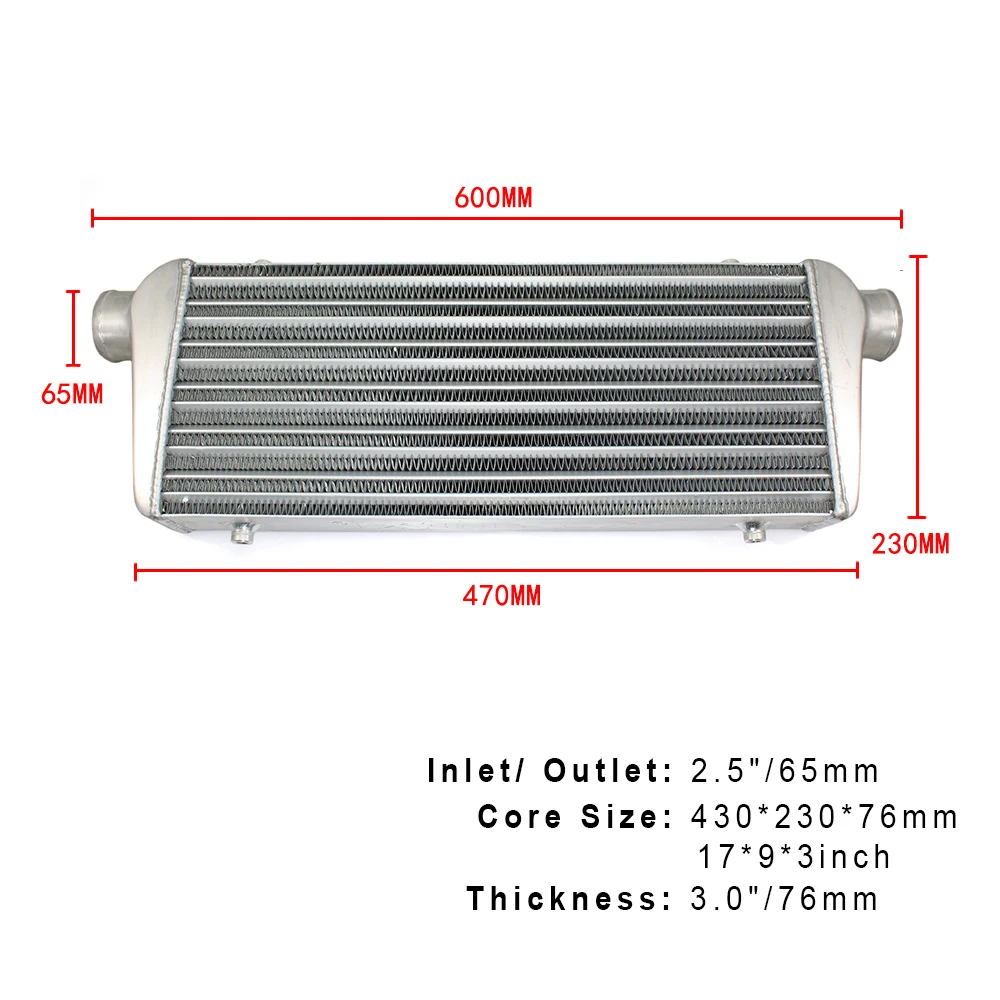 R-EP интеркулер 430x230x76 мм Универсальный алюминиевый радиатор 2,5 дюймов на входе 65 мм на выходе холодного воздуха для турбо автомобиля