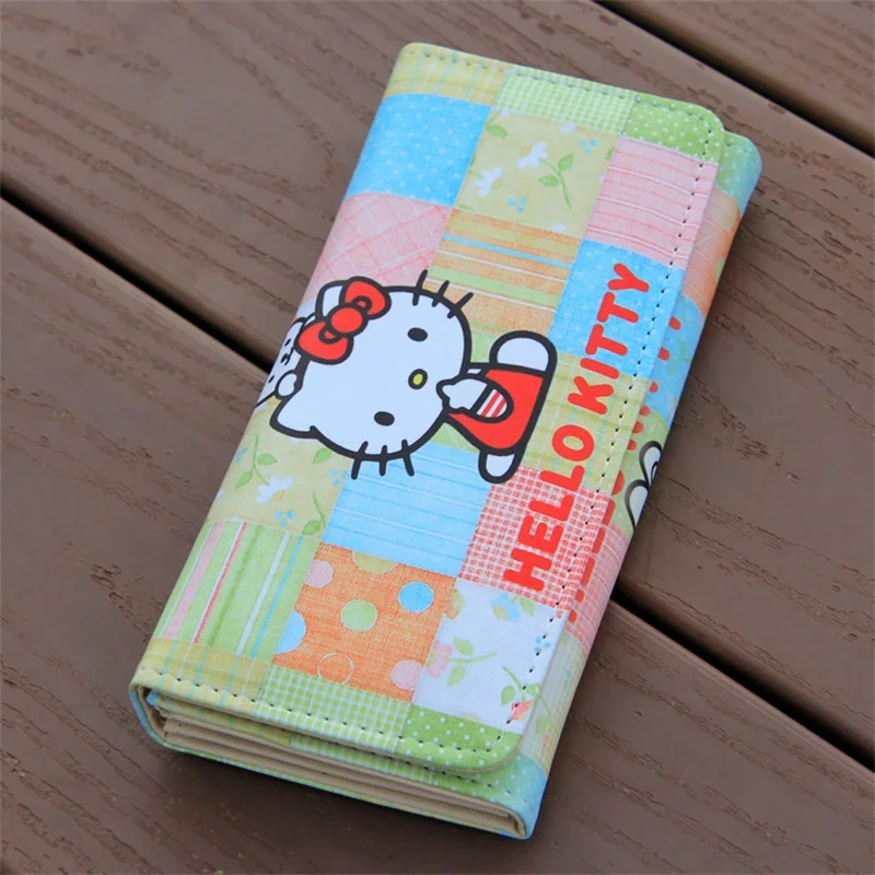 

MCNEELY FASHION HASP WOMAN WALLET CARTOON HELLO KITTY PURSES LONG WALLETS WITH CUTE CAT PLAID DECORATION PU LEATHER ORGANIZER