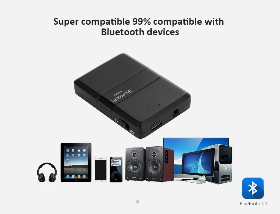 5Pcslot Bluetooth Adapter Transmitter & Receiver 2in1 Audio Music V4.1 3.5mm Aux Dongle Stereo Support Apt-x for iPod TV PC Car (6)