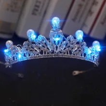 Сияющие Кристальные жемчужные светящиеся диадемы, синие светящиеся стразы, свадебная корона, Роскошная принцесса, диадема для невесты, аксессуары для волос