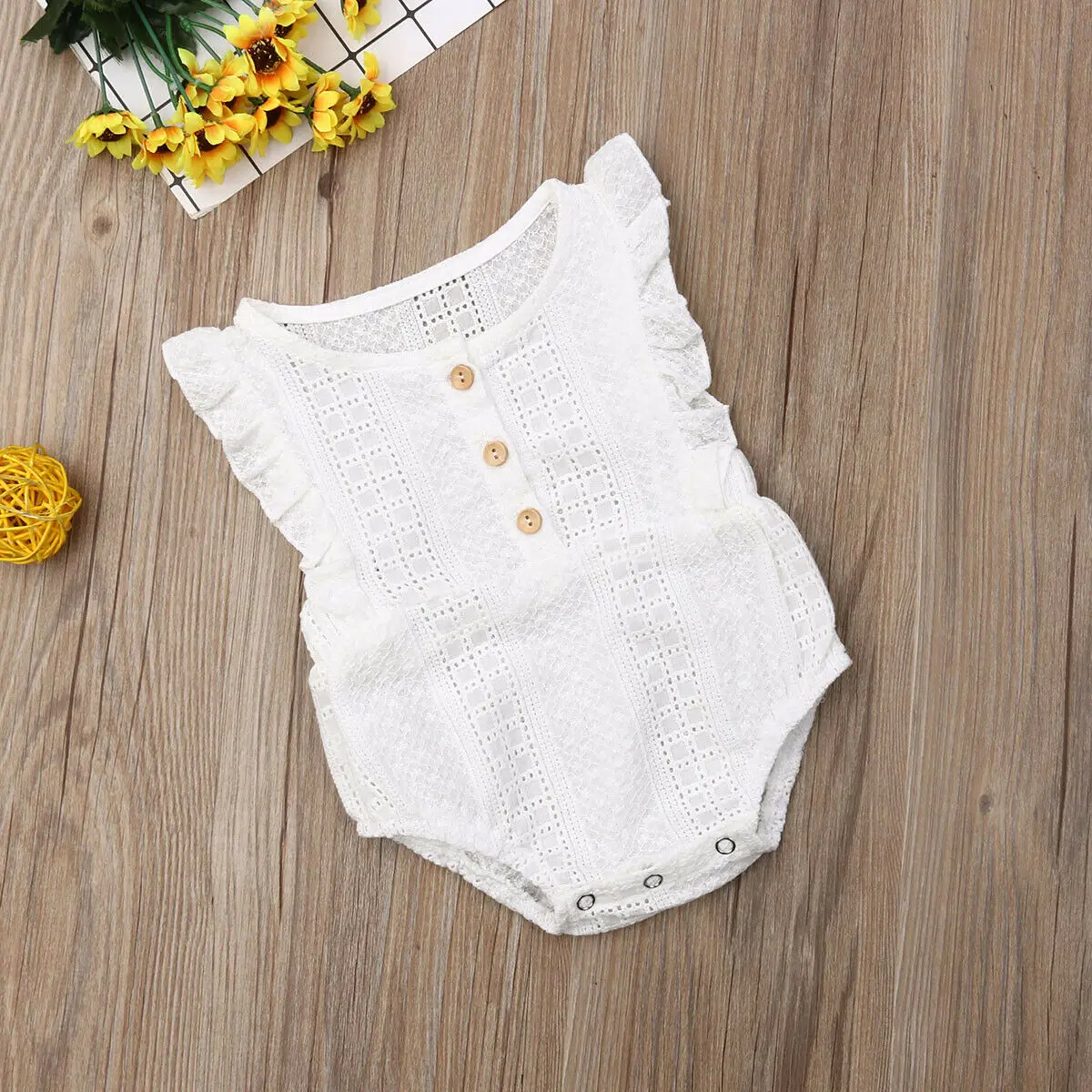 

Newborn Baby Girl Clothes Ruffle Flying Sleeves Romper Cotton Sunsuit Outfit Set