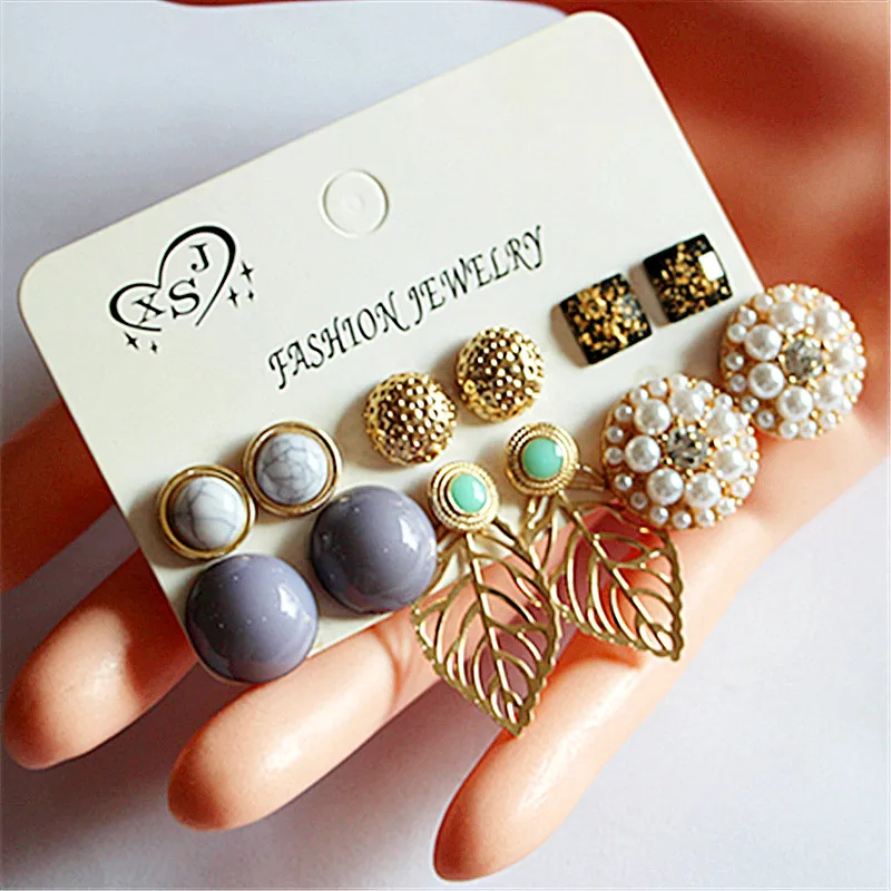 Новые женские модные ювелирные изделия Нарядная, для девочек жемчужные серьги 6 пар/компл. зеленый/золото смешанный тип Серьги агента доставки