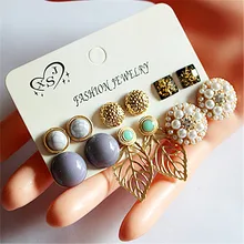 Новые женские модные ювелирные изделия Нарядная, для девочек жемчужные серьги 6 пар/компл. зеленый/золото смешанный тип Серьги агента доставки