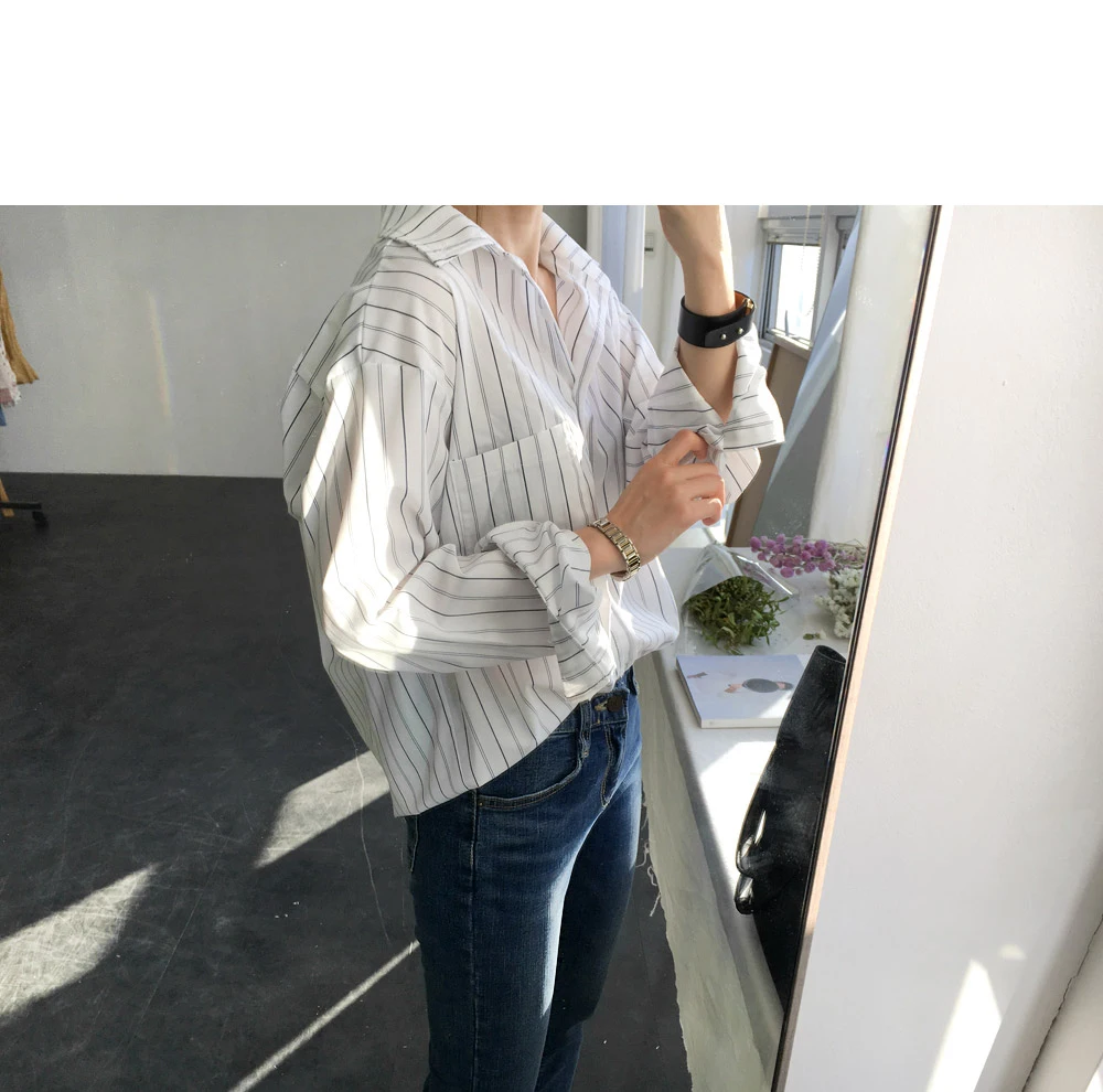 Blusas Mujer De Moda, полосатая рубашка, Женские топы и блузки, женская блузка, женская летняя Корейская Свободная рубашка, Chemisier Femme