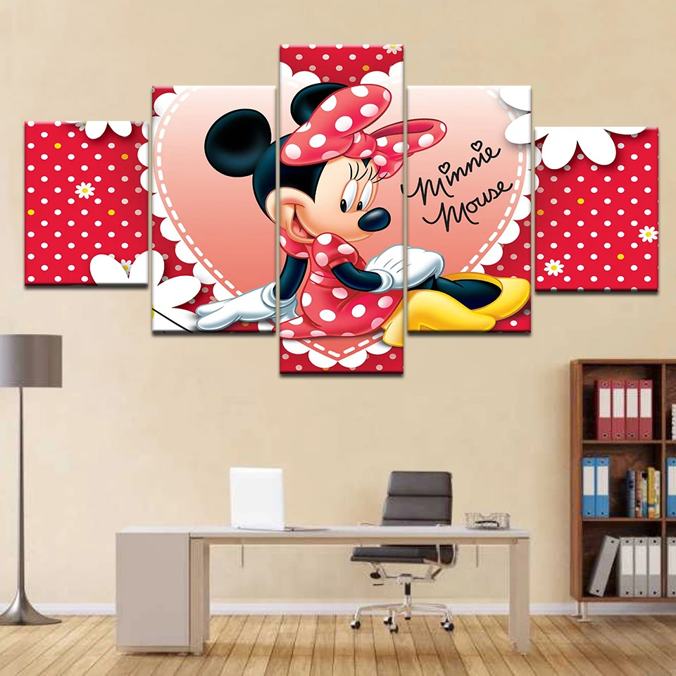 

Modern Anime Canvas Painting Wall Art Children's room Home Decor 5 Piece lovely Mickey Mouse Cartoon Poster Beautiful Picture