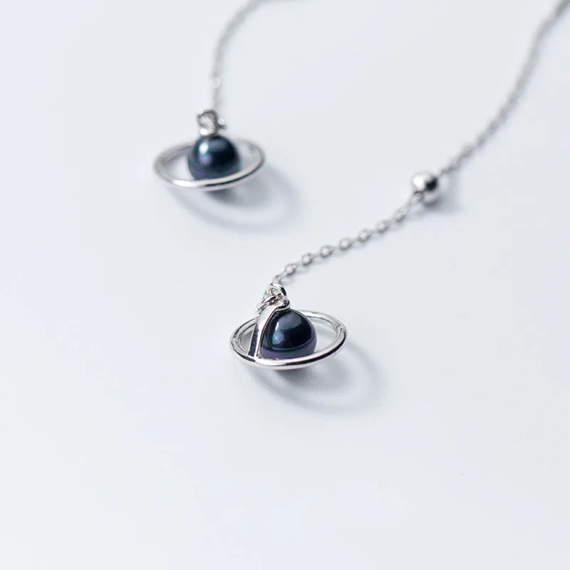 

Party Black Planet Star 925 Sterling Silver Dangling Earrings
