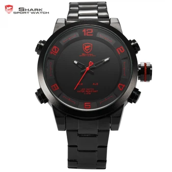 

Hot Shark Sport Watch Men Luxury Brand Horloge LED Auto Date Dual Time Zone Alarm Full Steel Clock Relogio Digital Watch / SH360