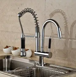 Хромированный пружинный вытяжной кухонный кран с двойным Spouts 360 Поворотный ручной душ кухонный смеситель кран горячая холодная смеситель