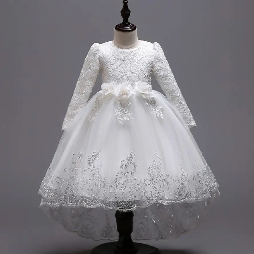 

Winter Baby Girls thicken Wedding Dress Sequined Lace Patchwork Cute Princess Dress long sleeve Kids Clothes Children Dress Y97