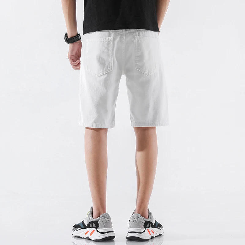 Белые и черные мужские рваные Бермуды летние джинсы короткая брендовая одежда уличная до колена дырки мужские повседневные Прямые шорты из джинсовой ткани