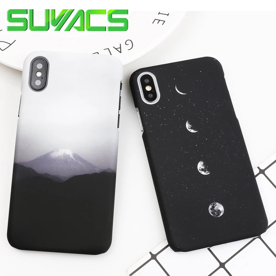 

SUYACS Phone Case For iPhone 6 6S 7 8 Plus X Vintage Mountain Planet Frosted Matte Hard PC Phone Cases Cover Fundas Bag Shells