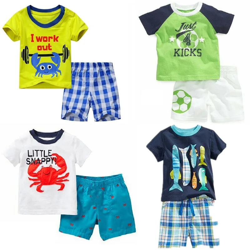 

Crab Fish Boy Summer Clothes Set Children 2pcs Clothing Beach Suit Kids Outfit Sport Suit 100% Cotton Tops Pant Tracksuit Jersey