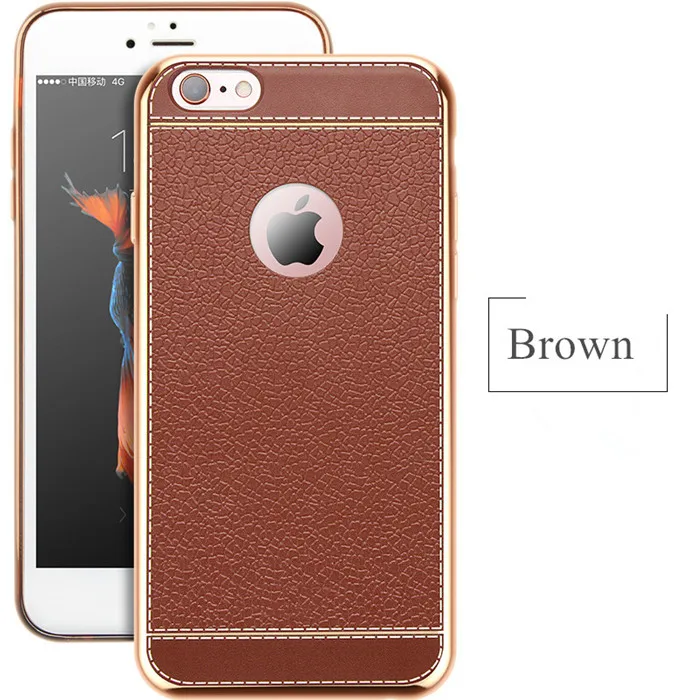 Роскошный кожаный мягкий чехол из ТПУ с узором для iPhone X, 5, 5S, SE, 6, 6 S, 7, 8 plus, ультра тонкий чехол для телефона в стиле ретро - Цвет: Brown