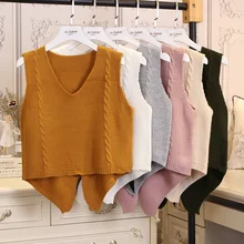 Модный женский свитер жилет в студенческом стиле вязаный жилет короткий свитер без рукавов женский студенческий весенний