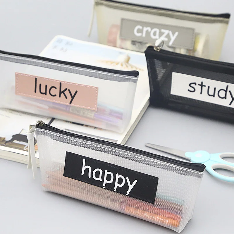 

Pencil Case School Transparent Mesh Pencil Bag For Kids Girls Gift Office Supplies Nylon Zipper Pencilcase Creative Papeterie