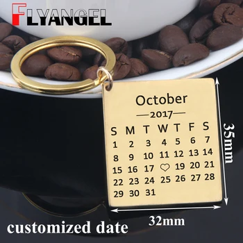 

FLYANGEL Fashion Customized Date Calendar Key Chain Heart Date Birthday Anniversary Keyring For Friends Lover Couples Gifts