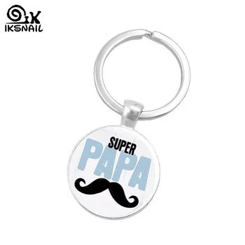 

IKSNAIL PAPA Daddy Crystal Key Chains Silver Plated Key Rings Manual DIY Keychains 25MM Glass Pendant Keyring Father's Day Gift