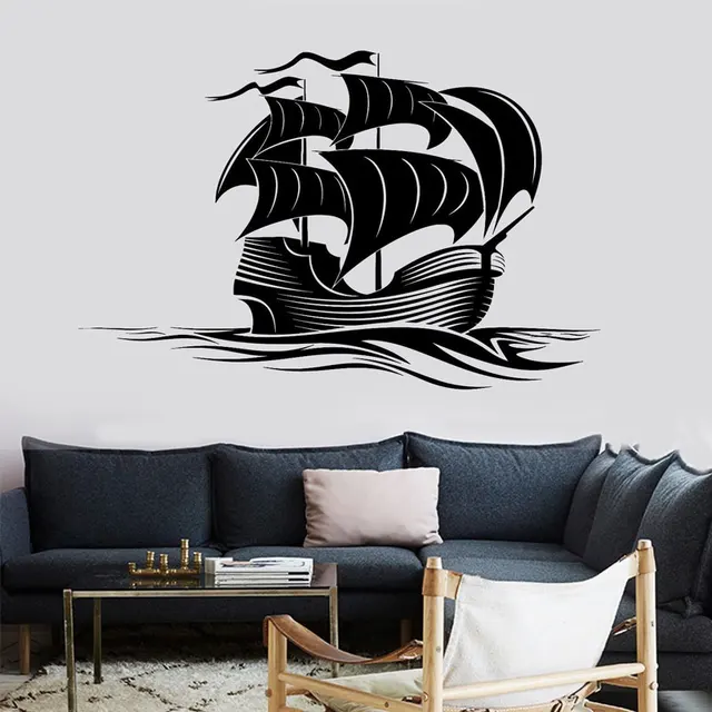 Vintage Nautical Home Decoration Wall Decals Sailboat Ocean Sea Waves