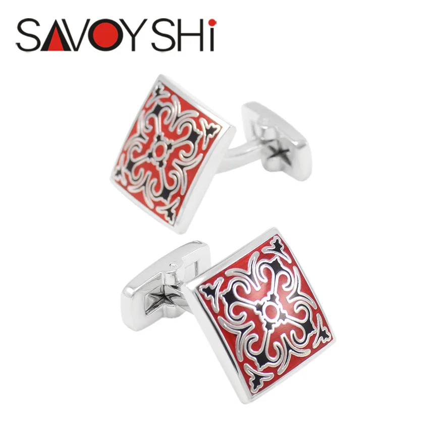 SAVOYSHI Shirt Cuff Cufflinks for Mens Cuff Buttons Vintage Red/Black Pattern Cuff Links Brand Designer Men Jewelry abotoaduras цена SAVOYSHI Shirt Cuff Cufflinks for Mens Cuff Buttons Vintage Red/Black Pattern Cuff Links Brand Designer Men Jewelry abotoaduras цены онлайн
