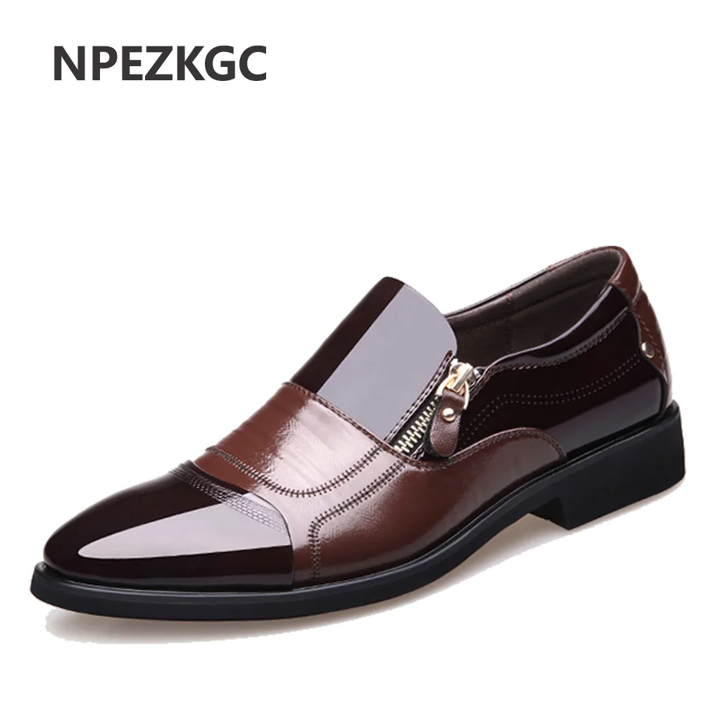 Skup NPEZKGC nowa wiosna moda Oxford biznes mężczyźni buty prawdziwej skóry wysokiej jakości miękkie dorywczo oddychające męskie mieszkania Zip buty