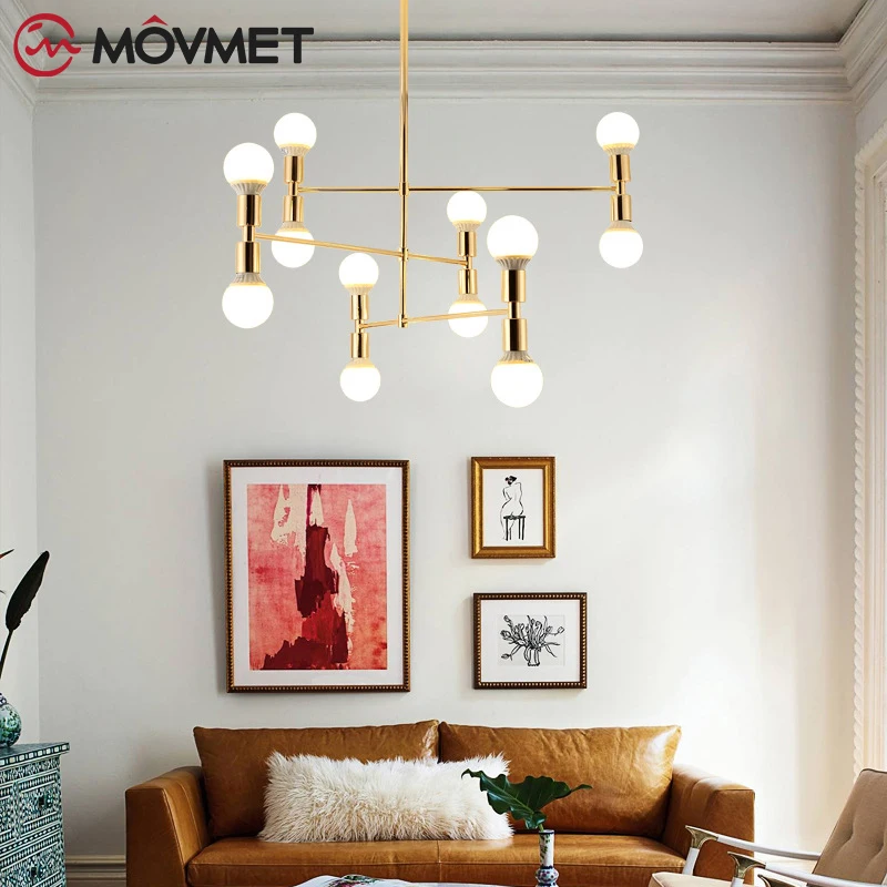 

Modern linear line ceiling chandelier light rotatable adjustable bronze gold hanging light lamp for dinning living room foyer