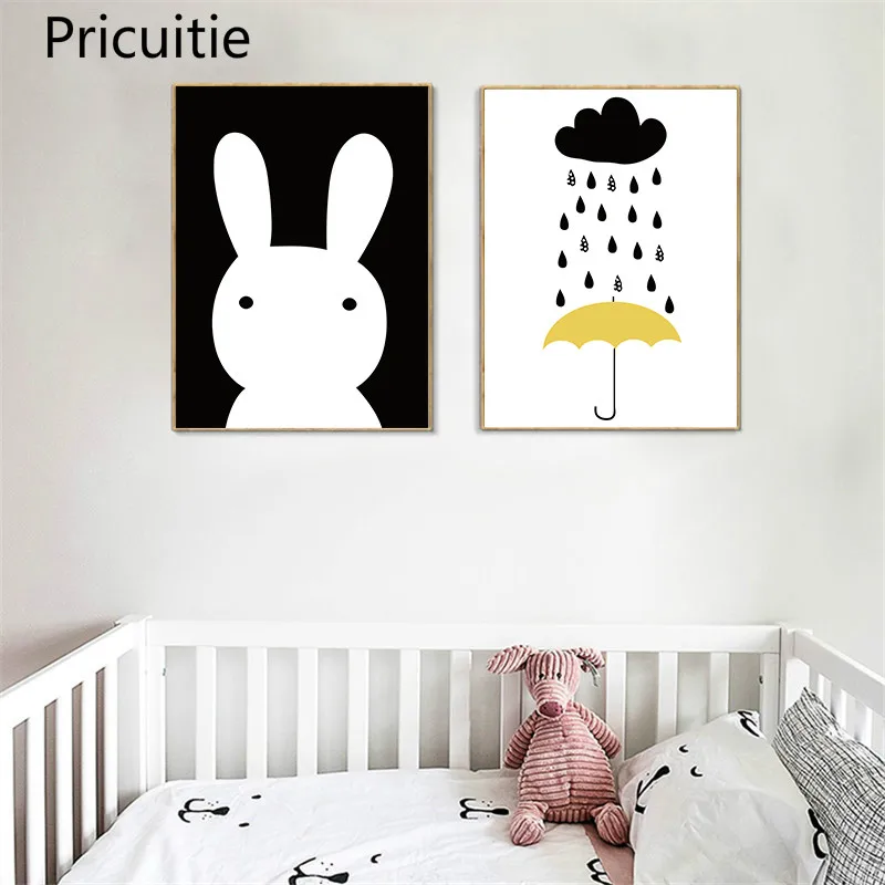 

Cartoon Rabbit Umbrella Art Canvas Painting Prints Posters Nursery Home Decor Wall Art Pictures For Boys and Girls Room BL0020