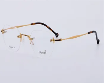 

High Quality Unisex New Fashion Rimless Pure Titanium Myopia Eyeglasses Gold Silver Goggle Optical Retro Branded Eyewear Frame
