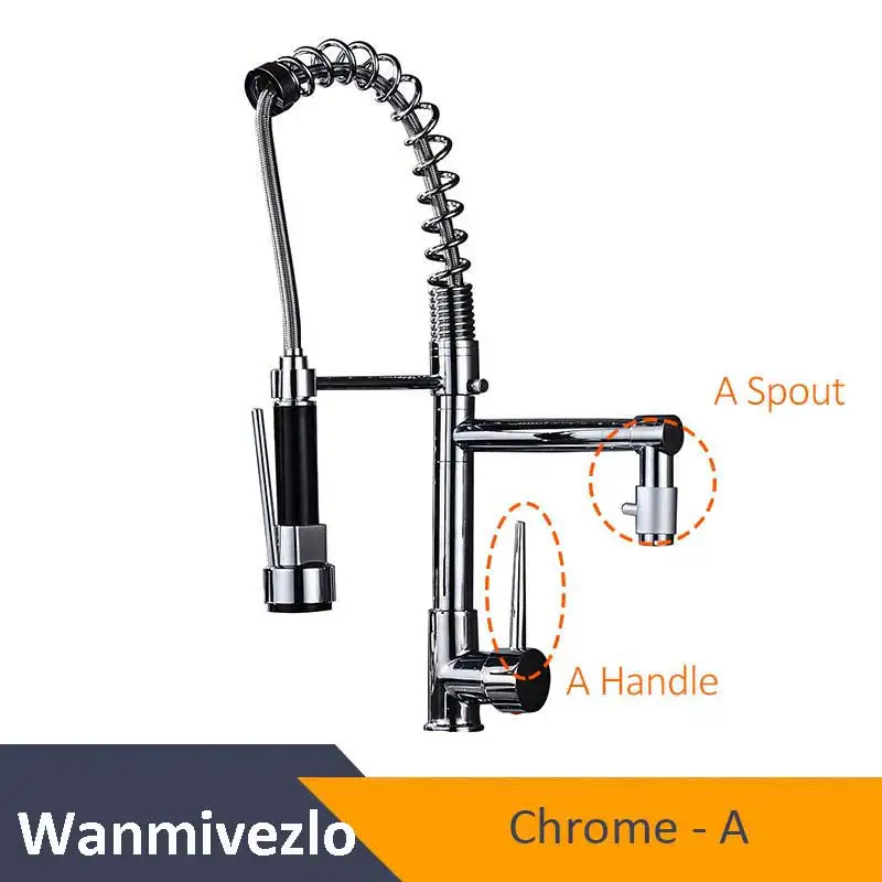 Хромированный пружинный кухонный кран выдвижной боковой распылитель двойной носик кран на бортике кухонный смеситель кран для холодной и горячей воды - Цвет: Chrome A