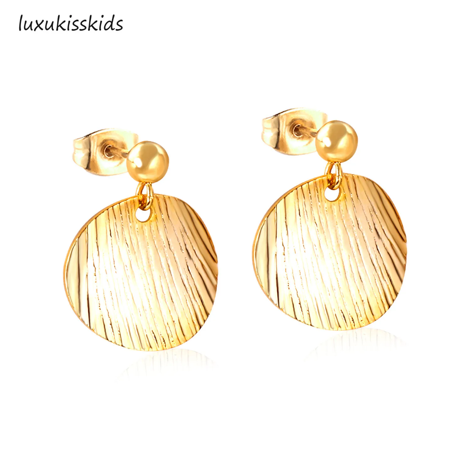 

LUXUKISSKIDS Korean Jewelry Gold/Silver Statement Round Stud Earring Set For Women/Girl 316L Stainless Steel Star Stud Earrings