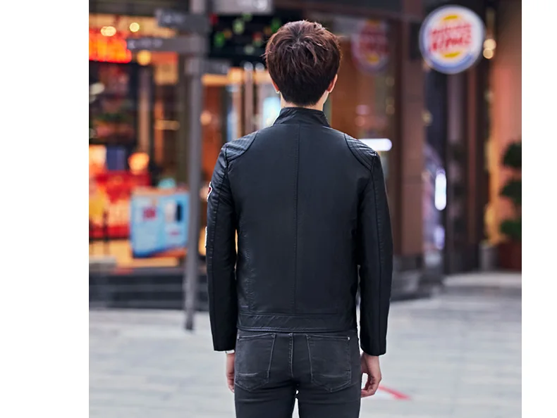 2018 модный бренд PU мотоцикл кожаные мужские куртки теплая одежда мужской молния Стенд воротник мужской повседневное черный пальто для