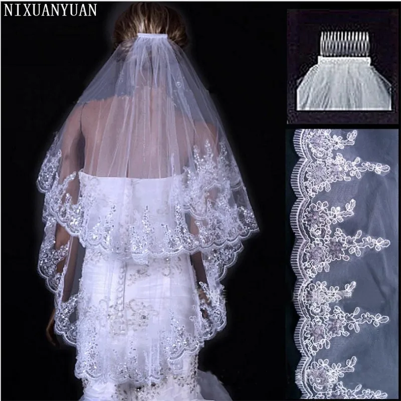 

NIXUANYUAN 2019 Cheap Wholsale Two Layears White Ivory Wedding Veil Bridal Veil Short Tulle Veils Wedding Accessories