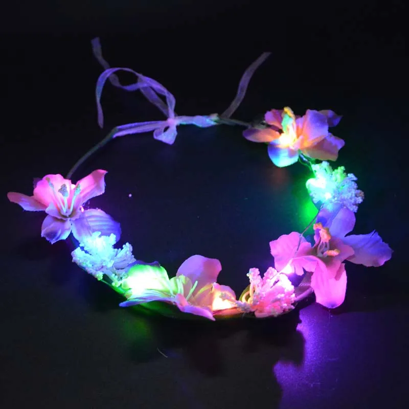 2017 Flashing LED Glow Flower Crown Headbands Light Party Rave Floral ...