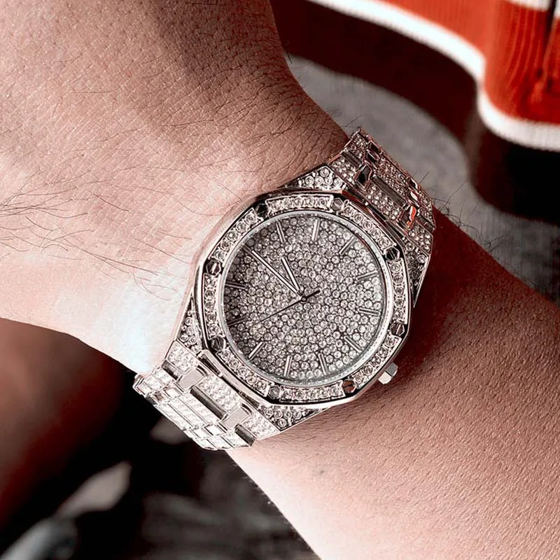 

Luxury Brand ICED OUT Watch Quartz Gold HIP HOP Wrist Watches With Micropave CZ Stainless Steel Wristband drop shipping