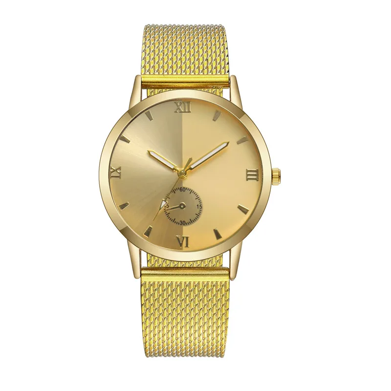 Простые часы унисекс модные кварцевые часы Женева розовое золото сетчатый ремешок вечерние наручные часы - Цвет: Gold